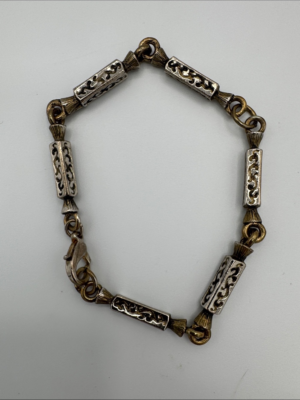 Two-Tone Filigree Link Bracelet — Silver and Gold